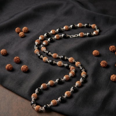 Karungali Beads Silver Cap Mala
