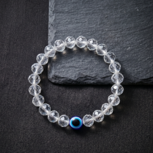 CLEAR QUARTZ EVIL EYE BRACELET