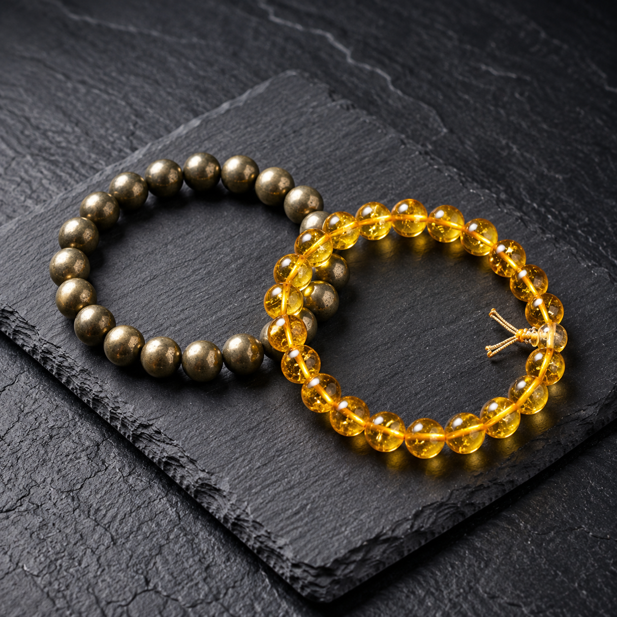 Citrine Crystal Bracelet + Pyrite Real Crystal Bracelet