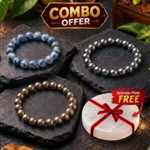 BLUE OBSIDIAN +SILVER HEMATITE +GOLDEN HEMATITE BRACELET