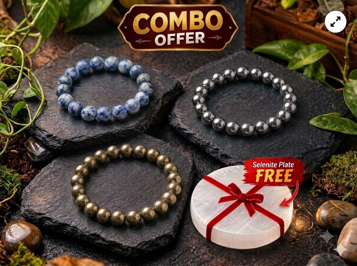 BLUE OBSIDIAN +SILVER HEMATITE +GOLDEN HEMATITE BRACELET