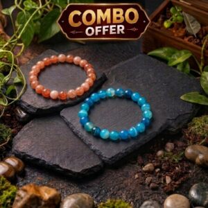 SUNSTONE BRACELET+BLUE STRIPED AGATE BRACELET
