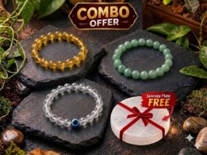 CLEAR QUARTZ EVIL EYE +GREEN AVENTURINE CRISTAL+CITRINE CRYSTAL BRACELET