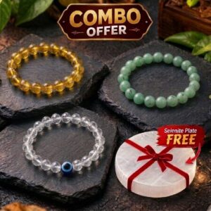 CLEAR QUARTZ EVIL EYE +GREEN AVENTURINE CRISTAL+CITRINE CRYSTAL BRACELET