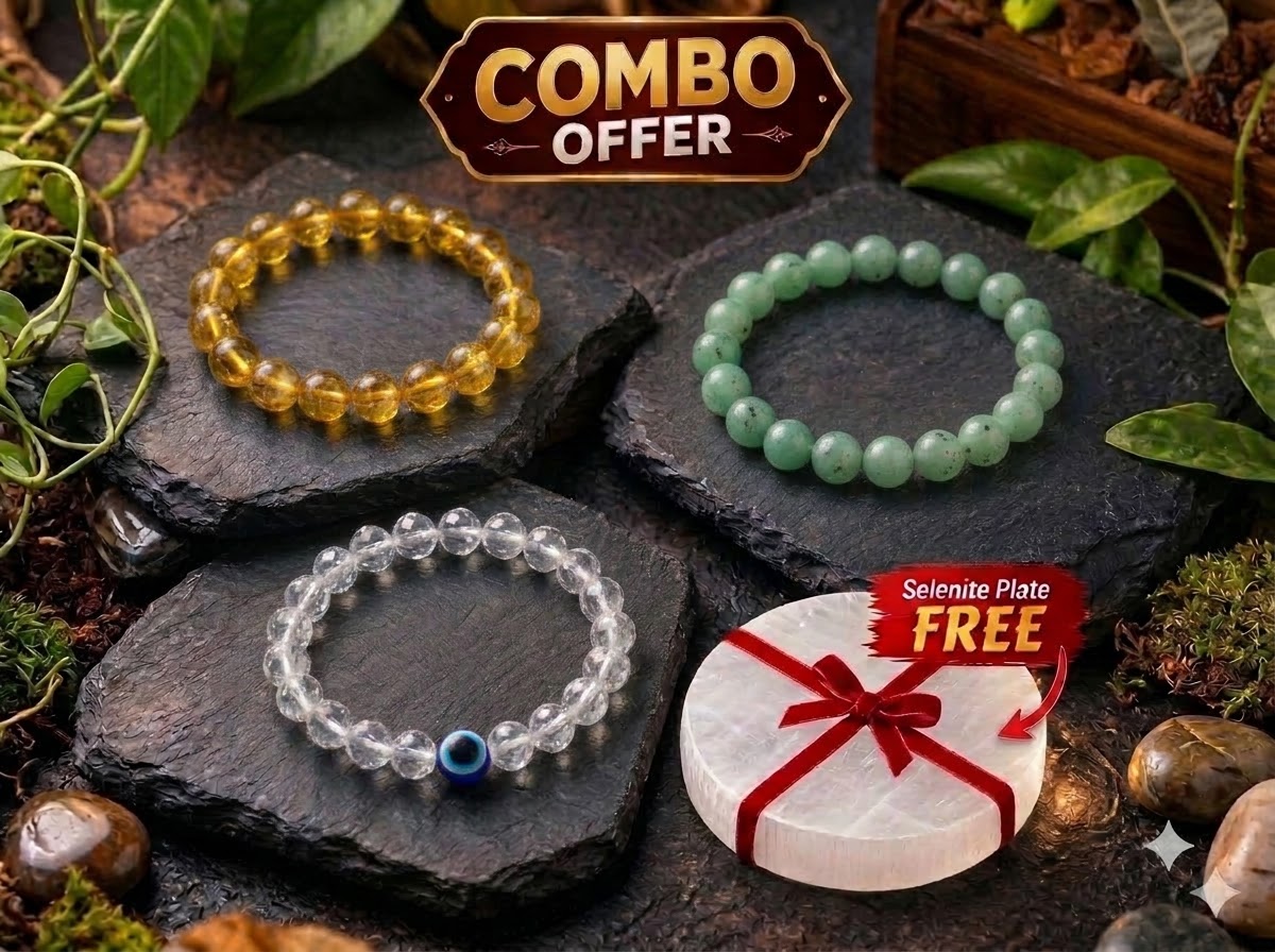 CLEAR QUARTZ EVIL EYE +GREEN AVENTURINE CRISTAL+CITRINE CRYSTAL BRACELET