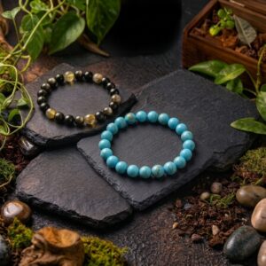 BLACK AGATE BRACELET+TURQUOISE BRACELET