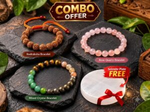 Dhan Yog  Braclet +Rose Quartz  Bracelet +5 Mukhi Rudrakhs Bracelet